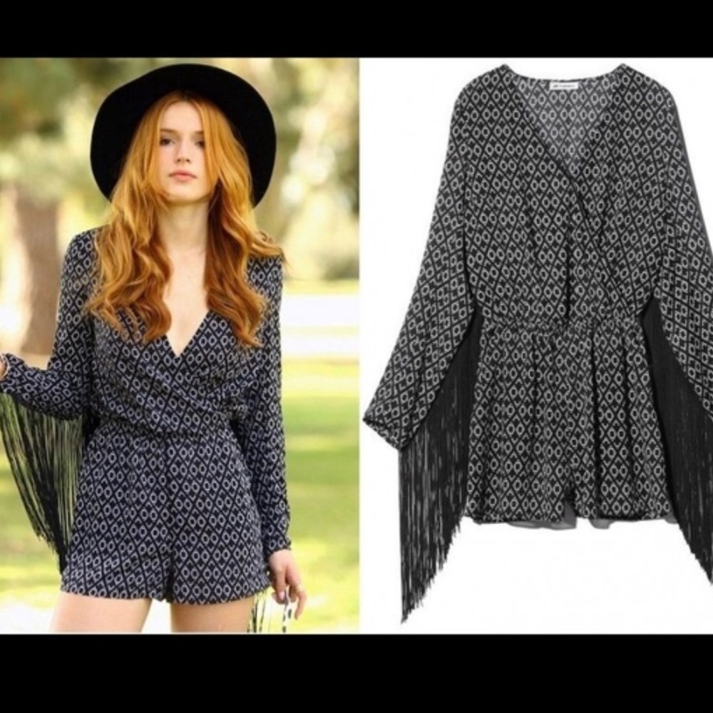 H&M Coachella Black and White Festival Romper with Tassels